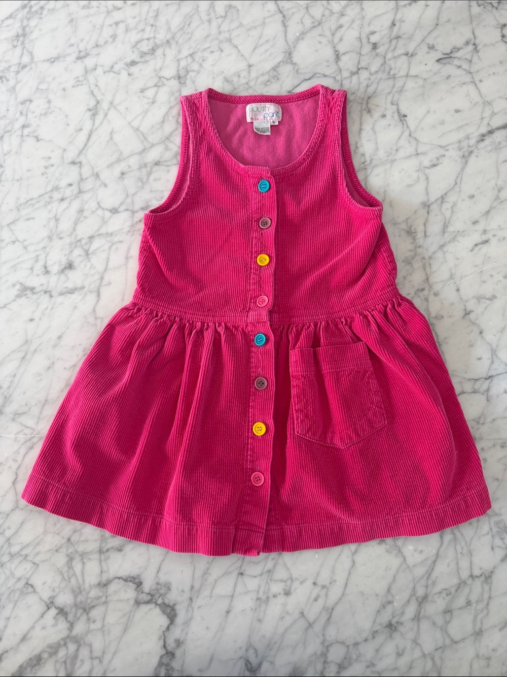Vintage Bright Pink Corduroy Button-Front Girls Dress Sz 6Y